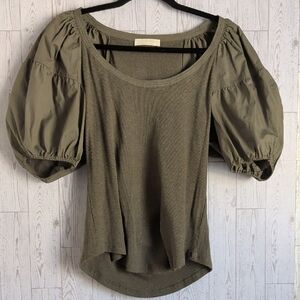 Ulla Johnson Khaki Puff Sleeve Blouse